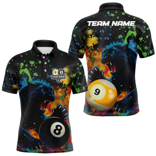 Maxcorners Colorful Splash Panther 8 Ball & 9 Ball Billiard Shirt For Men Custom Funny Pool Team Jersey