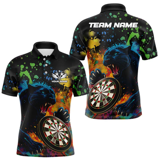 Maxcorners Personalized Colorful Splash Panther Darts Shirt For Men Custom Darts Jersey Team Polo & 1/4 Zip