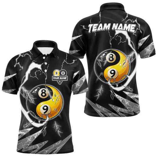 Maxcorners Personalized White Black 8 Ball 9 Ball Yin-Yang Billiard Shirt For Men, Lightning Pool Team Jersey
