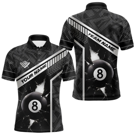Maxcorners Black And White 8 Ball Break Glass Billiard Shirt For Men Custom Pool Team Jersey Polo & 1/4 Zip