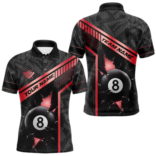 Maxcorners Black And Red 8 Ball Break Glass Billiard Shirt For Men Custom Pool Team Jersey Polo & 1/4 Zip