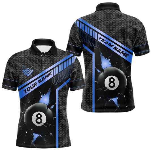 Maxcorners Black And Blue 8 Ball Break Glass Billiard Shirt For Men Custom Pool Team Jersey Polo & 1/4 Zip
