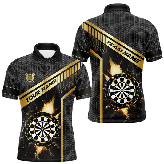 Maxcorners Black And Gold Break Glass Darts Shirt For Men Custom Darts Jersey Team Polo & Quarter Zip Shirt