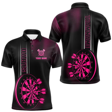 Maxcorners Personalized Pink And Black Darts Polo, Quarter Zip Shirt For Men Custom Darts Outfit Team Jersey LM0510