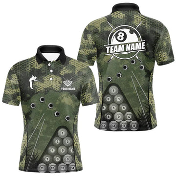 Maxcorners Green Camo 8 Ball Billiard Shirt For Men Custom Pool Team Shirt, Billiard Jersey Polo & 1/4 Zip LM0101