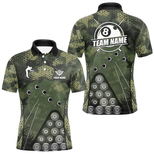 Maxcorners Green Camo 8 Ball Billiard Shirt For Men Custom Pool Team Shirt, Billiard Jersey Polo & 1/4 Zip LM0101