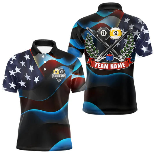 Maxcorners Personalized American Flag 8 Ball & 9 Ball Billiard Shirt For Men, Patriotic Pool Team Jersey LM0101