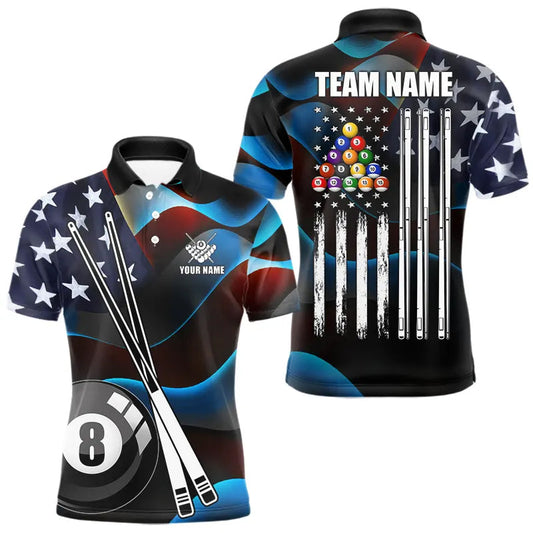Maxcorners Glowing American Flag 8 Ball Pool Billiard Shirt For Men Custom Patriotic Billiard Team Jersey LM0101