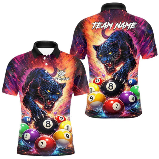 Maxcorners Colorful Billiard Balls Panther 8 Ball Pool Shirt For Men Custom Billiard Jersey Polo & 1/4 Zip