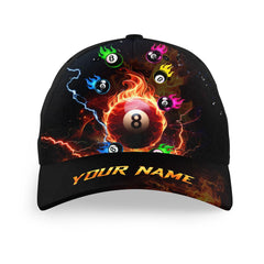 Maxcorners Billiard Colorful 8 Ball Fire Personalized Name 3D Cap