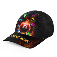 Maxcorners Billiard Colorful 8 Ball Fire Personalized Name 3D Cap