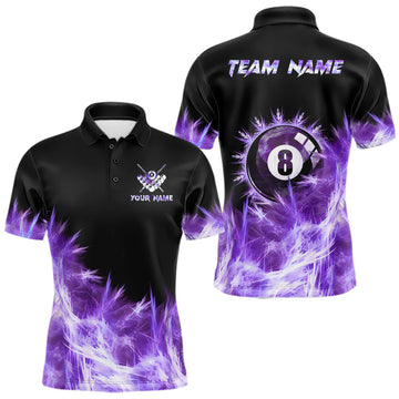 Maxcorners Purple Icy Light 8 Ball Pool Billiard Polo & Quarter Zip For Men Custom Billiard Team Jerseys LM1904