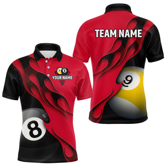 Maxcorners Black And Red Billiard 8 Ball & 9 Ball Pool Shirt For Men Custom Billiard Team Jersey Uniform LM0611