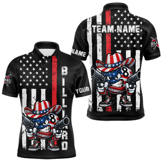 Maxcorners Funny 8 Ball US Flag Billiard Shirt For Men Custom Patriotic Pool Team Jersey Polo & 1/4 Zip LM0503