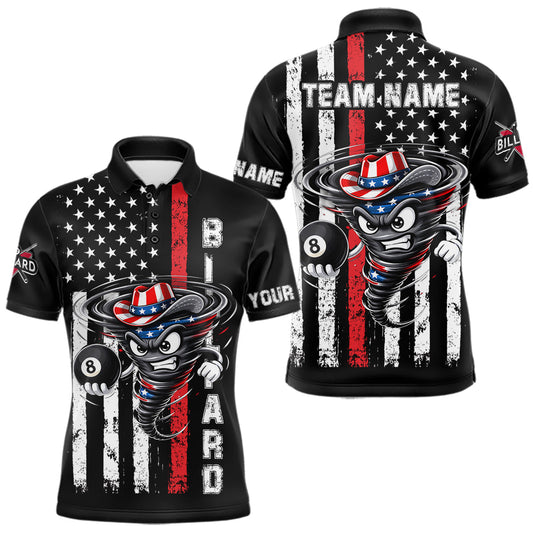 Maxcorners Funny Tornado US Flag 8 Ball Billiard Shirt For Men Custom Pool Team Jersey Polo & Quarter Zip LM0503