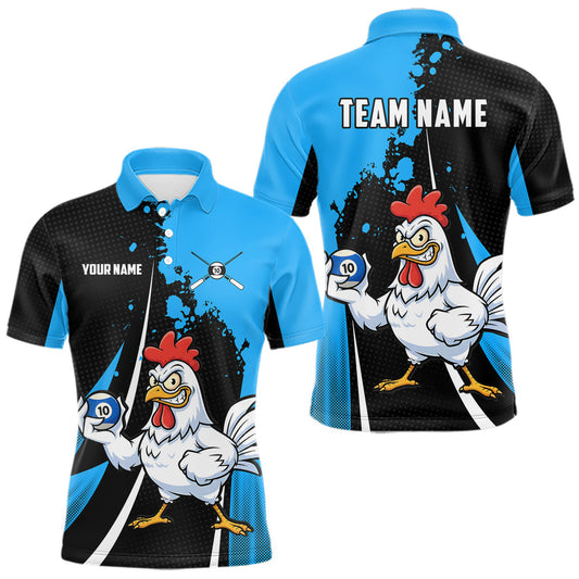 Maxcorners Blue Funny 10 Ball Pool Chicken Billiard Shirt For Men, Billiard Team Jersey Polo & 1/4 Zip