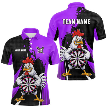 Maxcorners Purple Funny Chicken Darts Shirts For Men Custom Rooster Darts Team Jersey Polo & Quarter Zip LM0410