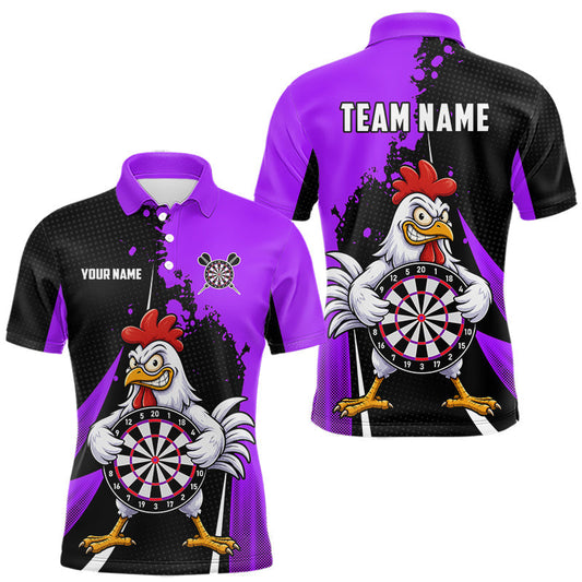 Maxcorners Purple Funny Chicken Darts Shirts For Men Custom Rooster Darts Team Jersey Polo & Quarter Zip LM0410