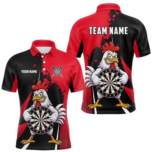 Maxcorners Red Funny Chicken Darts Shirts For Men Custom Rooster Darts Team Jersey Polo & Quarter Zip LM0410