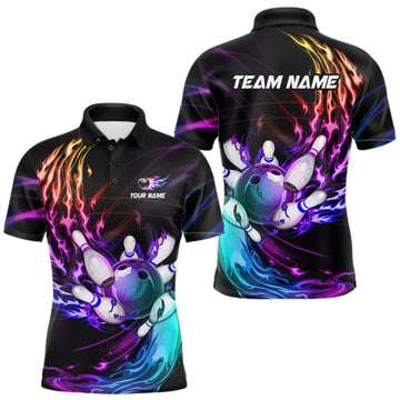 Maxcorners Personalized Purple Blue Flame Bowling Jersey For Men Custom Glowing Bowling League Team Shirts LM2709