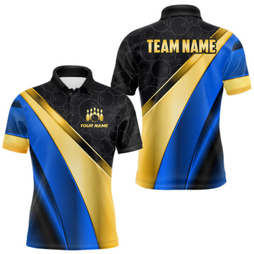 Maxcorners Custom Blue And Gold Bowling Shirts For Men, Bowling League Team Jersey Bowling Tournament Shirts