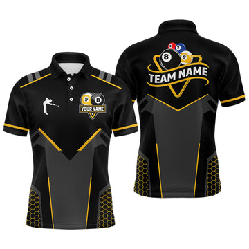 Maxcorners Personalized 8 Ball & 9 Ball Pool Billiard Polo, 1/4 Zip For Men And Women Custom Team Billiard Jersey|Yellow