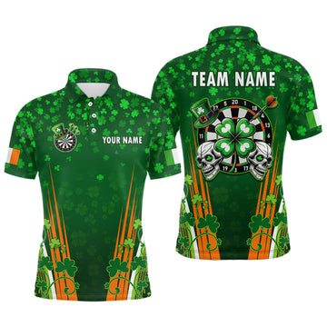 Maxcorners Personalized Luckiest Green Shamrock Skull Dart Shirts For Men Custom St Patrick Day Dart Jerseys LM1904
