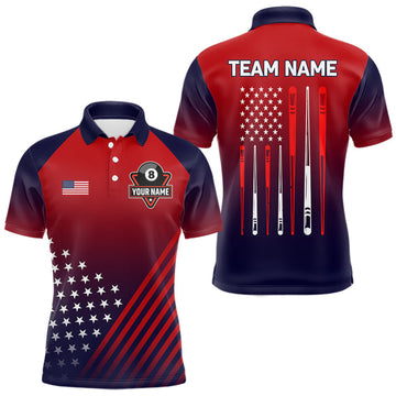 Maxcorners Personalized US Flag 8 Ball Billiard Pool Shirts For Men Custom Patriotic Billiard Team Jersey