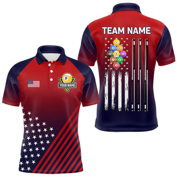 Maxcorners American Flag 9 Ball Pool Billiard Jersey For Men Custom Patriotic Billiard League Team Shirts