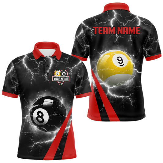 Maxcorners Black And Red 8 Ball 9 Ball Lightning Billiard Shirt For Men Custom Pool Team Jersey Polo, 1/4 Zip LM2704
