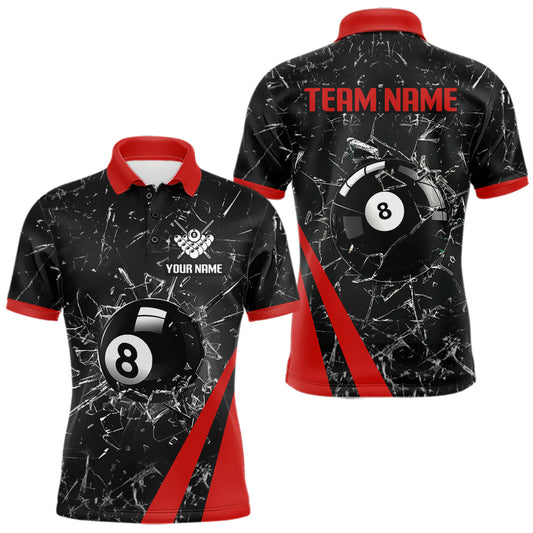 Maxcorners Black And Red Glass Break 8 Ball Billiard Shirt For Men Custom Pool Team Jersey Polo & 1/4 Zip LM2704