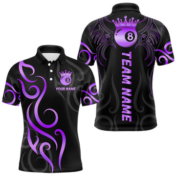 Maxcorners Black And Purple 8 Ball Crown Tribal Billiard Shirt For Men Custom Pool Jersey Billiard Team Shirt