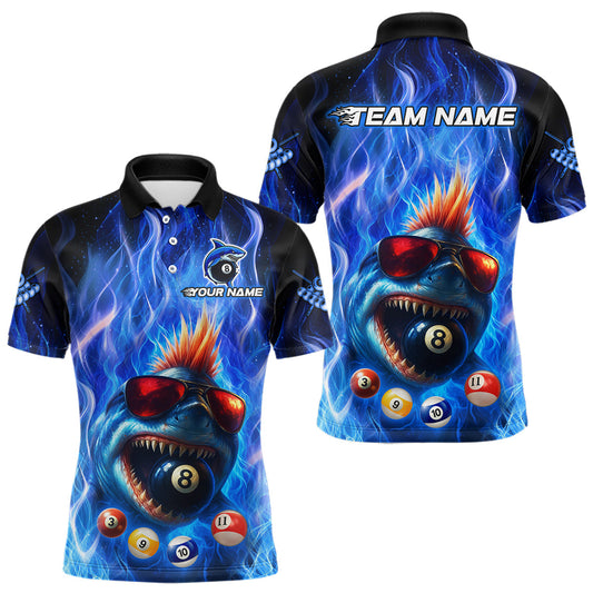 Maxcorners Personalized Blue Funny Shark Flame Men's Billiards Shirts Custom 8 Ball Billiard Team Jersey LM1411