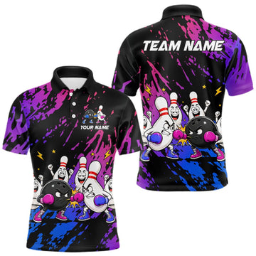 Maxcorners Custom Blue And Purple Funny Boxing Bowling Shirts For Men Bowling Team Jersey, Gift For Bowlers LM1508