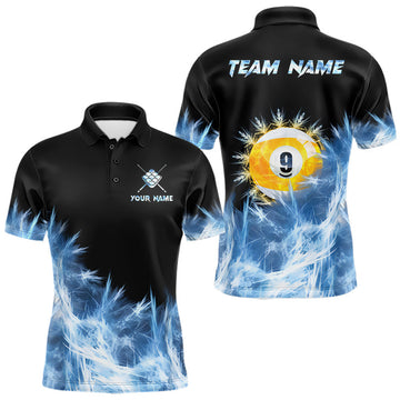 Maxcorners Blue 9 Ball Pool Icy Billiard Polo & Quarter Zip Shirts For Men Custom Billiard Team Jersey LM0410