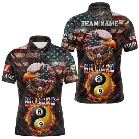 Maxcorners American Flag 8 & 9 Ball Yin-Yang Fire Custom Eagle Billiard Shirt For Men, Pool Team Jersey LM1202