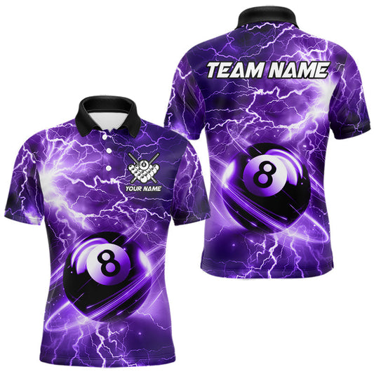Maxcorners Purple 8 Ball Pool Thunder Lightning Billiard Shirts For Men Custom Billiard Jersey Polo, 1/4 Zip