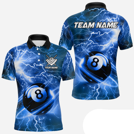 Maxcorners Blue 8 Ball Pool Thunder Lightning Billiard Shirt For Men Custom Billiard Jersey Polo, Quarter Zip