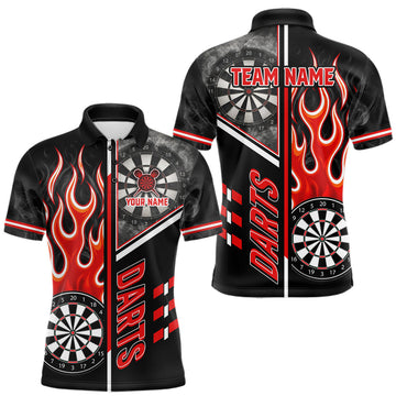 Black And Red Flaming Smoke Darts Shirt For Men Custom Darts Jersey Team Polo & 1/4 Zip
 LM1203