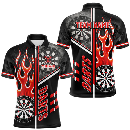 Black And Red Flaming Smoke Darts Shirt For Men Custom Darts Jersey Team Polo & 1/4 Zip
 LM1203