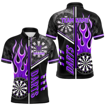 Black And Purple Flaming Smoke Darts Shirt For Men Custom Darts Jersey Team Polo & 1/4 Zip
 LM1203