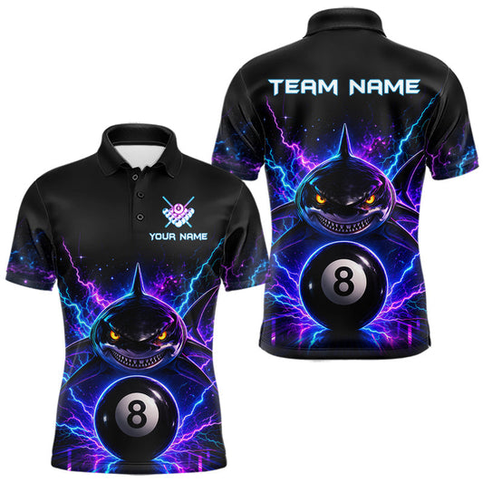 Maxcorners Neon Funny Shark 8 Ball Pool Billiard Shirts For Men Custom Billiard Team Jersey Polo, Quarter Zip LM1406