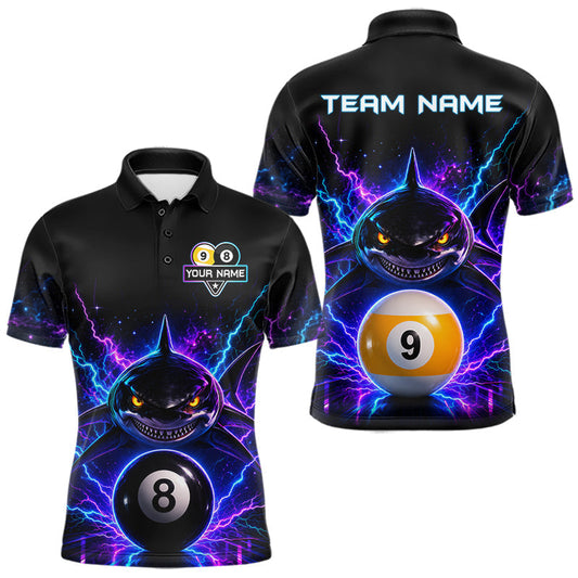 Maxcorners Neon Funny Shark 8 Ball & 9 Ball Billiard Shirts For Men Custom Pool Team Jersey Polo, Quarter Zip LM1406