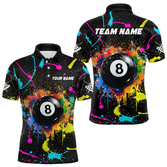 Maxcorners Funny 8 Ball Pool Colorful Paint Splash Custom Billiard Shirt For Men, Billiard Team Jersey Outfit LM1903