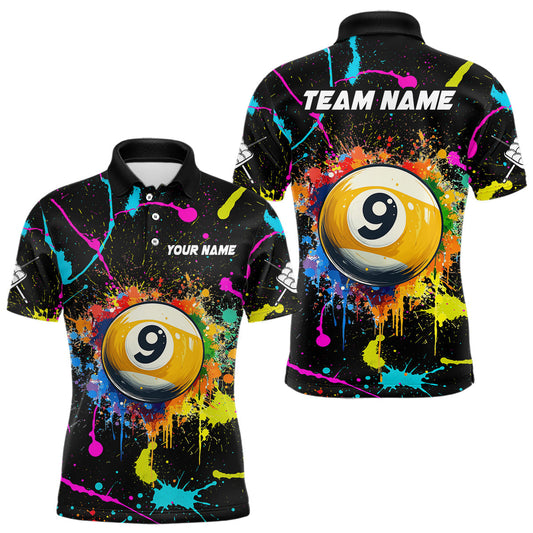 Maxcorners Funny 9 Ball Pool Colorful Paint Splash Custom Billiard Shirt For Men, Billiard Team Jersey Outfit TU1208