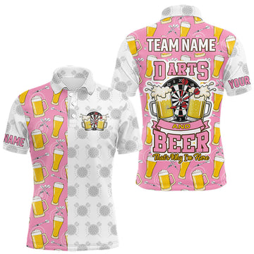 Maxcorners Personalized Pink And White Darts And Beer Shirt For Men, Funny Darts Team Jersey Polo & 1/4 Zip