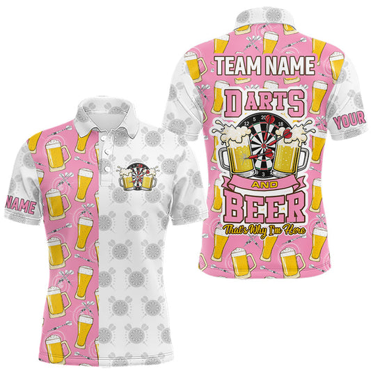 Maxcorners Personalized Pink And White Darts And Beer Shirt For Men, Funny Darts Team Jersey Polo & 1/4 Zip