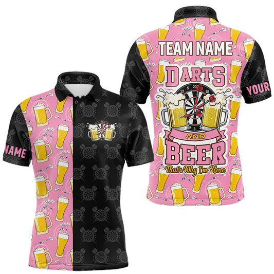 Maxcorners Personalized Pink And Black Darts And Beer Shirt For Men, Funny Darts Team Jersey Polo & 1/4 Zip