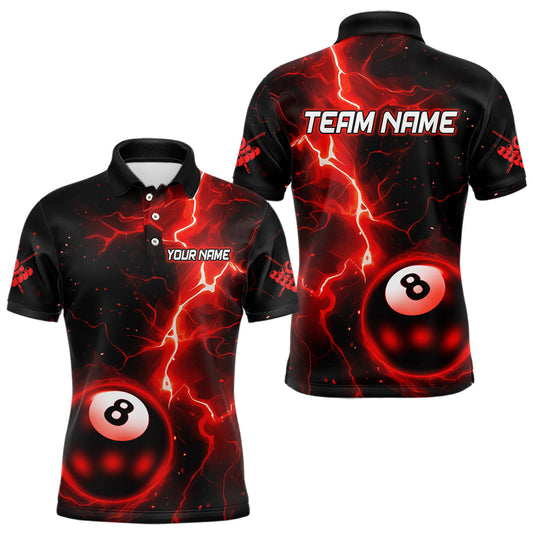 Maxcorners Red And Black 8 Ball Striking Thunder Lightning Billiard Shirt For Men Custom Pool Team Jerseys LM1203