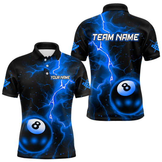 Maxcorners Blue And Black 8 Ball Striking Thunder Lightning Billiard Shirt For Men Custom Pool Team Jerseys LM1203